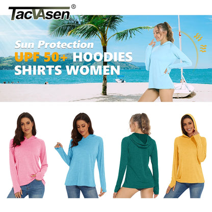 TACVASEN UPF50+ Breathable Long Sleeve Hoodie T-shirts Womens Sun/UV Protection Casual Hooded T shirts Outdoor Sports Pullover