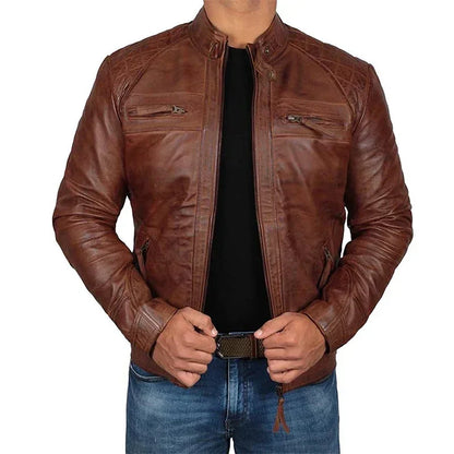 Plus Size Jacket S-5XL Men's Autumn Winter Leather Jacket Casual Stand Collar Motorcycle Biker Coat Zip Up Outwear - Tamnz