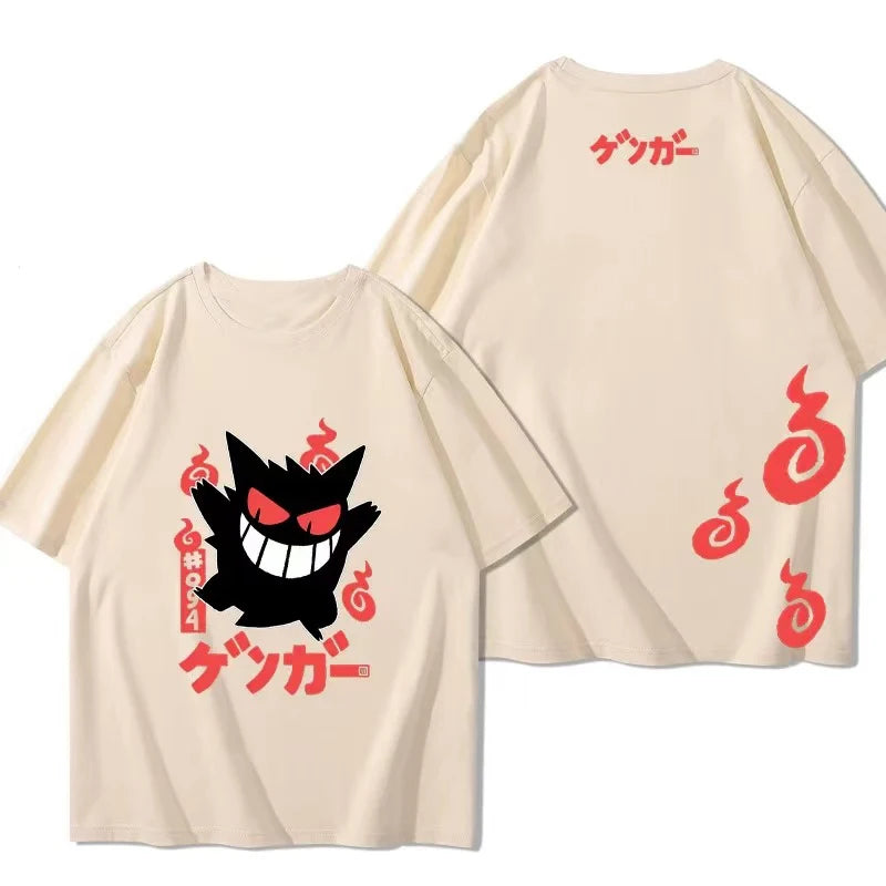 （Miniso) Pokemon Anime Gengar Jump Summer Cute Art Style Short Sleeved Loose Clothes Women Tshirts Trend Fashion Cartoon Tops