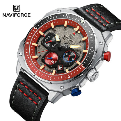 NAVIFORCE Sports Multifunction Waterproof Watches for Men Fashion Leather Luxury Brand Quartz Analog Luminous Square Wrist Watch