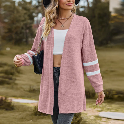 Autumn Clothing Knit Cardigan for Women Knitwears Pink Grey Long Sleeve Top Open Stitch - TaMNz