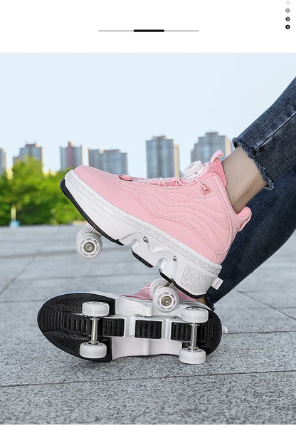 4 Wheel  Roller Skate Shoes For Girls Fashion Shoes With Wheels Women's Adjustable Rolling Skates Shoe Sneakers With Wheels