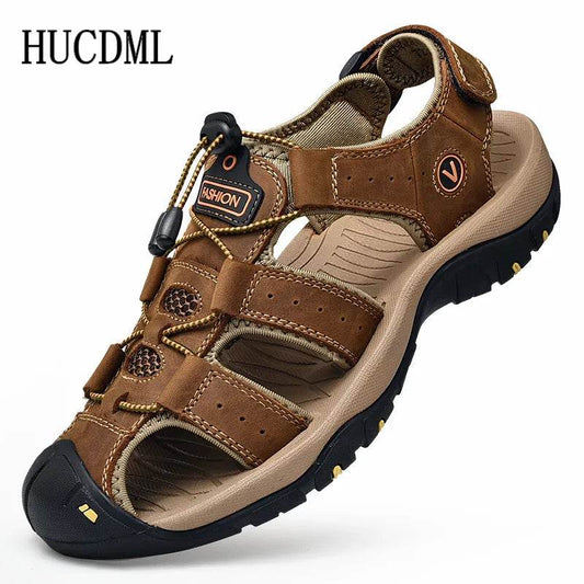 Men's Sandals Summer Anti-collision Toe Outdoor Walking Treking Casual Shoes Leather Hiking Men Slippers Beach Wading Shoes - Tamnz