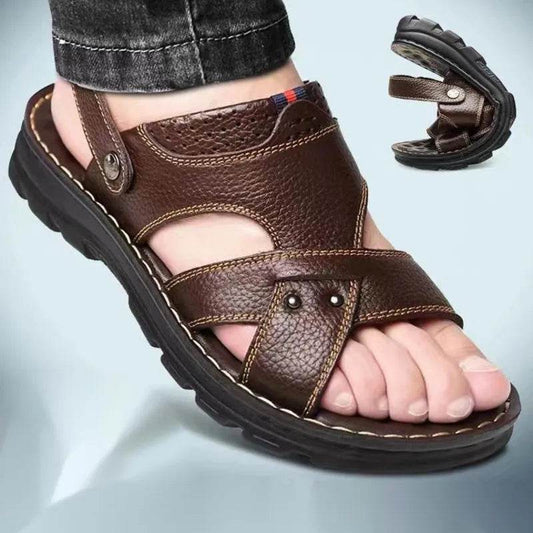 Men's Sandals 2023 Summer Waterproof Non-slip Genuine Leather Sandals Soft Sole Slippers Breathable Casual Shoes Zapatos Hombre - Tamnz