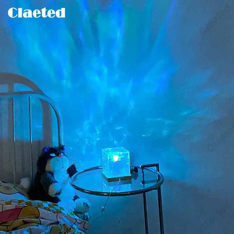 Claeted LED Dynamic Water Ripple Projector Night Lights Flame Atmosphere Table Lamp for Bedsides Livingroom Home Decor Lamps - Tamnz