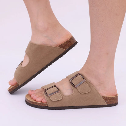 Comwarm Fashion Cork Slippers Women Classic Flat Sandals Female Outdoor Anti-slip Beach Slides Cork Sole Arch Support Sandals