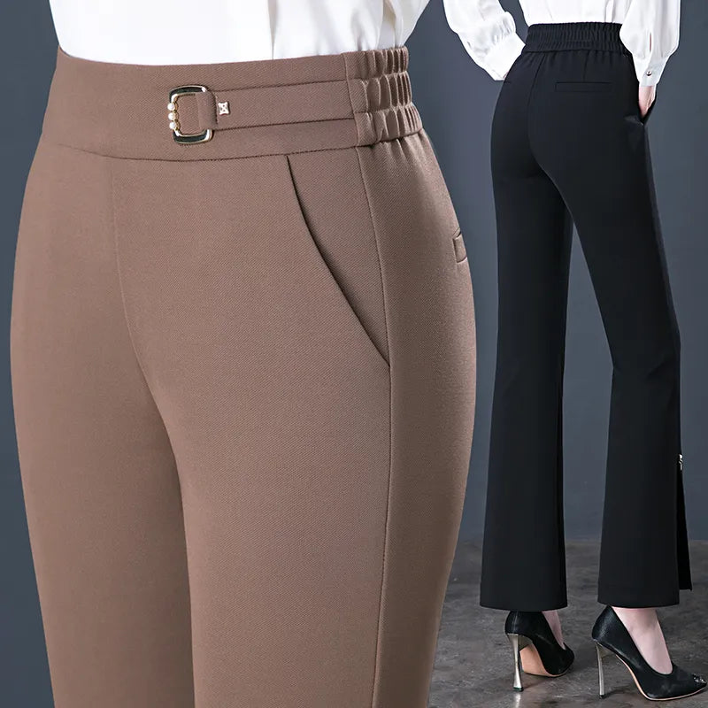 Elastic High Waist Flared Pants Women's Spring and Autumn New Loose Casual Trousers Black Fashionable Flared Pants - TaMNz
