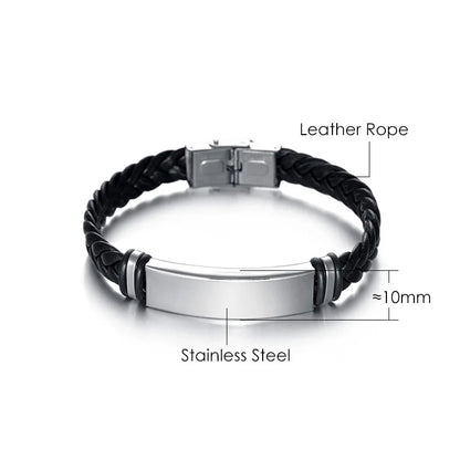 Bracelet Homme Twist Braid Leather Rope Bracelets For Men Stainless Steel Hiphop Rock Fashion Jewelry Accessories Wholesale - TaMNz