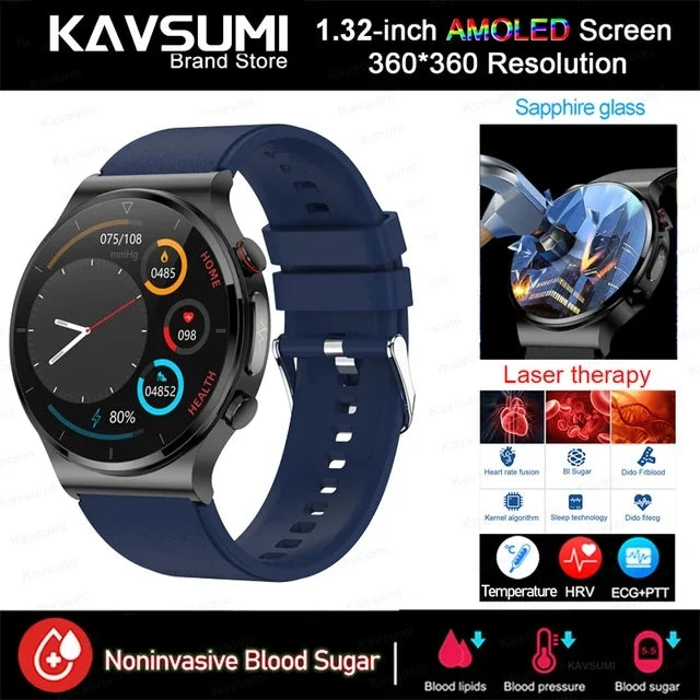 Blood Sugar Smartwatch ECG PPG Heart Rate Laser Treatment Sapphire Glass - Tamnz