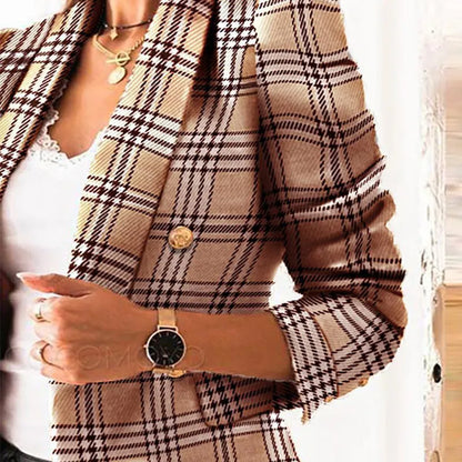 Women Jacket Autumn Traf Fashion Double Breasted Tweed Blazer Coat Vintage Long Sleeve Female Outerwear Chic Top - TaMNz