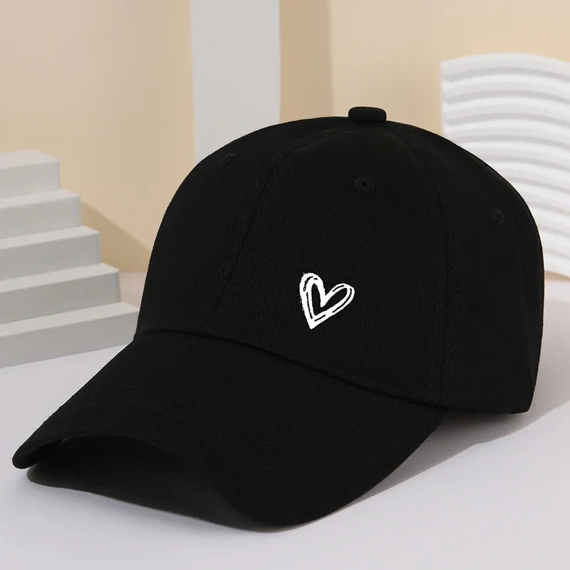 Personalized Trendy Couple Love Printed Baseball Cap Solid Cotton Versatile Casual Korean Duckbill Cap Adjustable Sun Hat