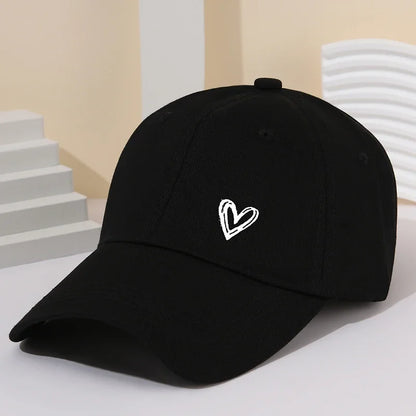 Personalized Trendy Couple Love Printed Baseball Cap Solid Cotton Versatile Casual Korean Duckbill Cap Adjustable Sun Hat