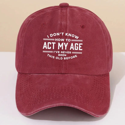 ACT MY AGE Printed Washable Cotton Baseball Hat for Men's Old Vintage Soft Top Duck Tongue Hat for Women