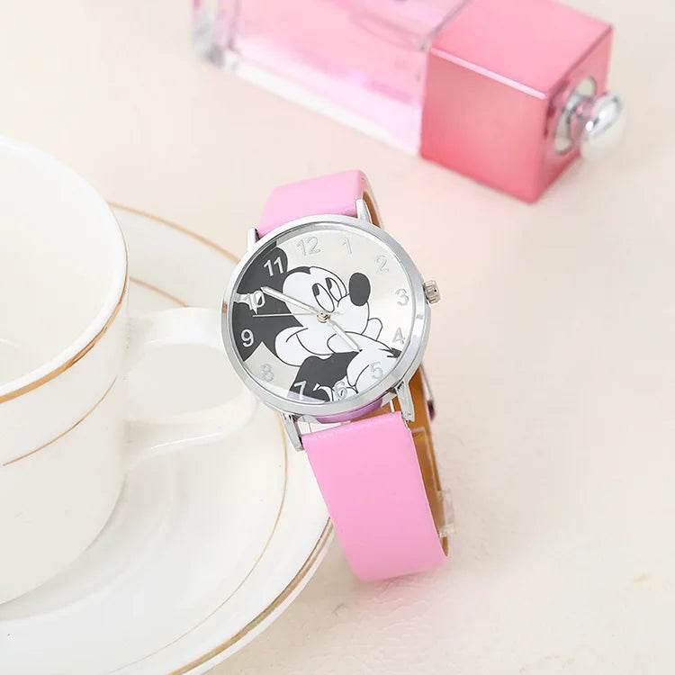 Disney Mickey Mouse Women Watches for Girls Black Leather Strap ultrathin Ladies Watch Quartz Clock Wrist Relogio Feminino - Tamnz