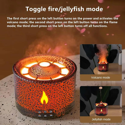 Volcano Flame Air Humidifier Aroma Diffuser Essential Oil with Remote Control Jellyfish Diffuser Home Fragrance Mist Mak Smoking