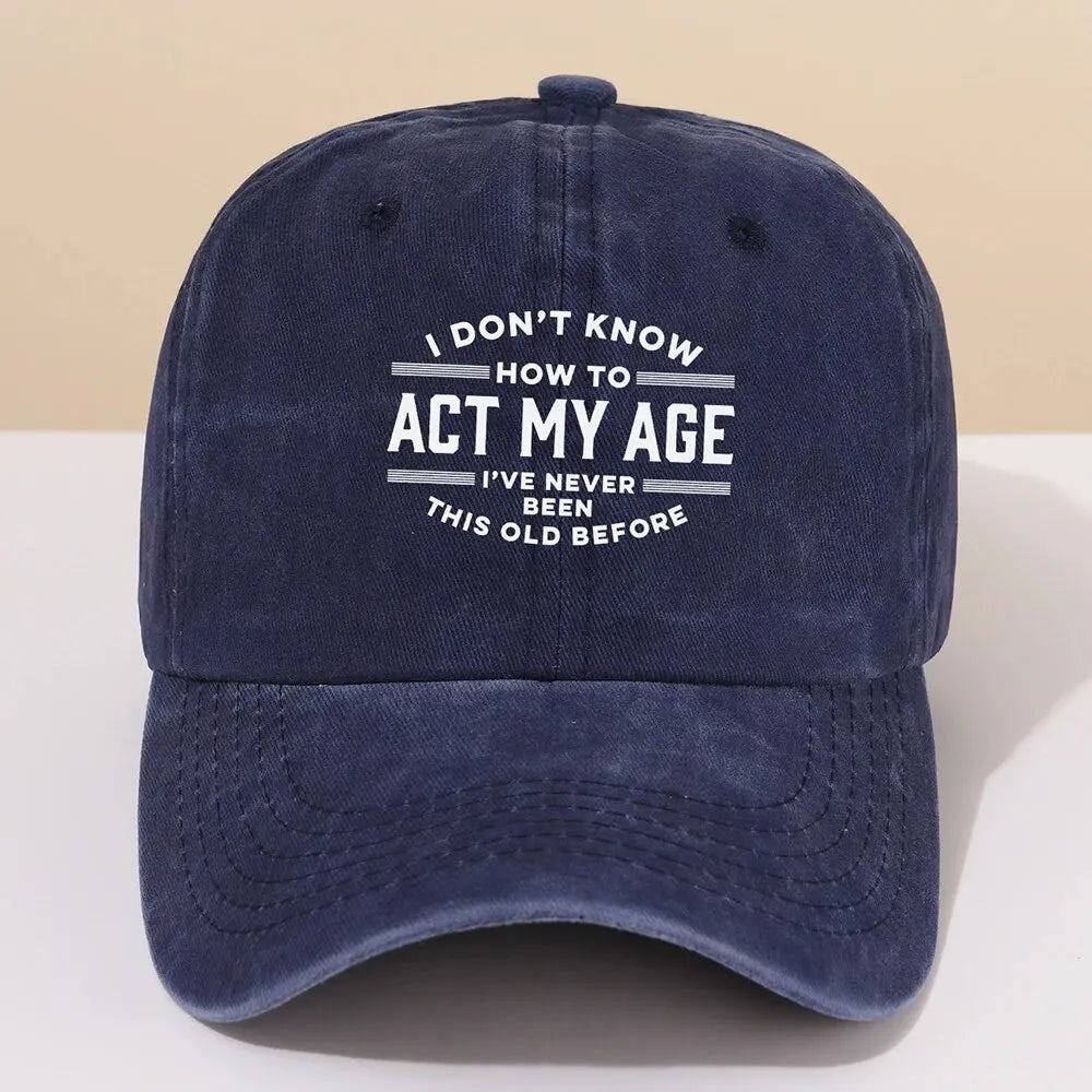 ACT MY AGE Printed Washable Cotton Baseball Hat for Men's Old Vintage Soft Top Duck Tongue Hat for Women