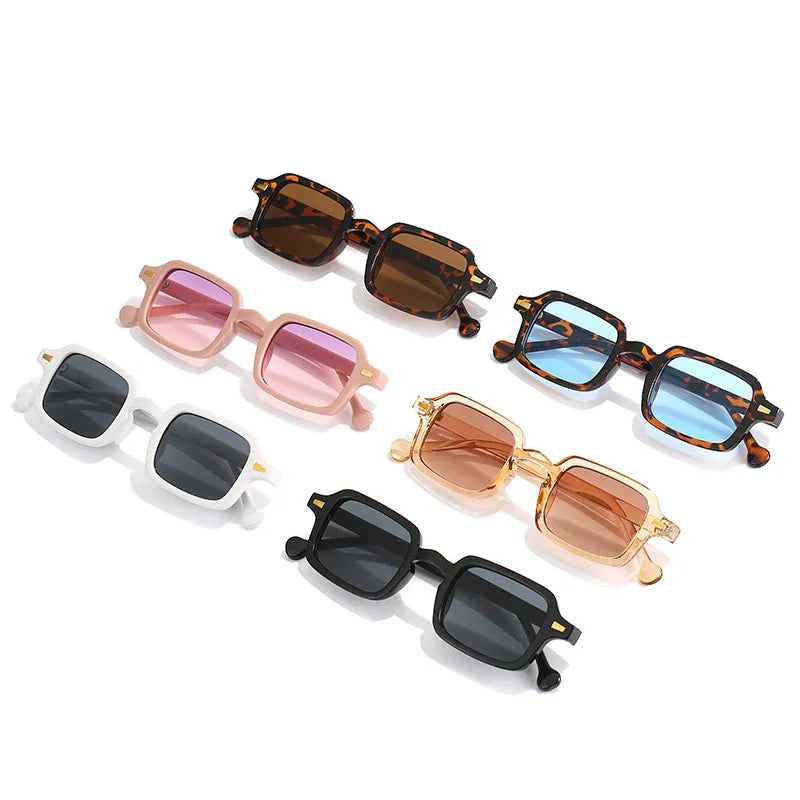 Fashion Square Sunglasses Women Retro Rivets Decoration Gradient Shades UV400 Men Leopard Blue Sun Glasses - TaMNz