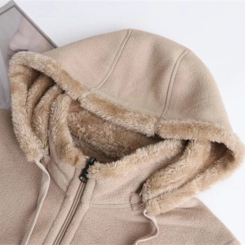 2023 Thicken Winter Sweatshirts Hoodies Jacket Women Polar Fleece Coats Zipper-up Casual Tops Middle-age Female Warm Overcoat