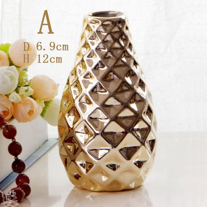 Unique Oval Shape Plating Ceramic Flower Vase Decorative Modern for Home Centerpieces Three Different Styles