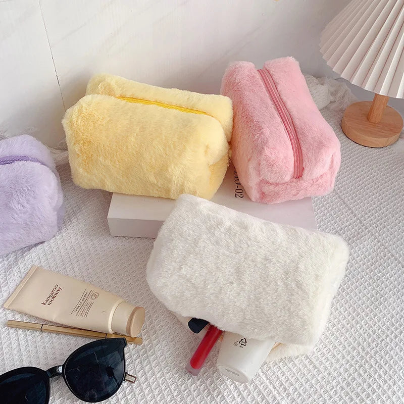 Fur Makeup Bags for Women Soft Travel Cosmetic Bag Organizer Case Young Lady Girls Make Up Case Necessaries 1 Pc Solid Handbags - TaMNz