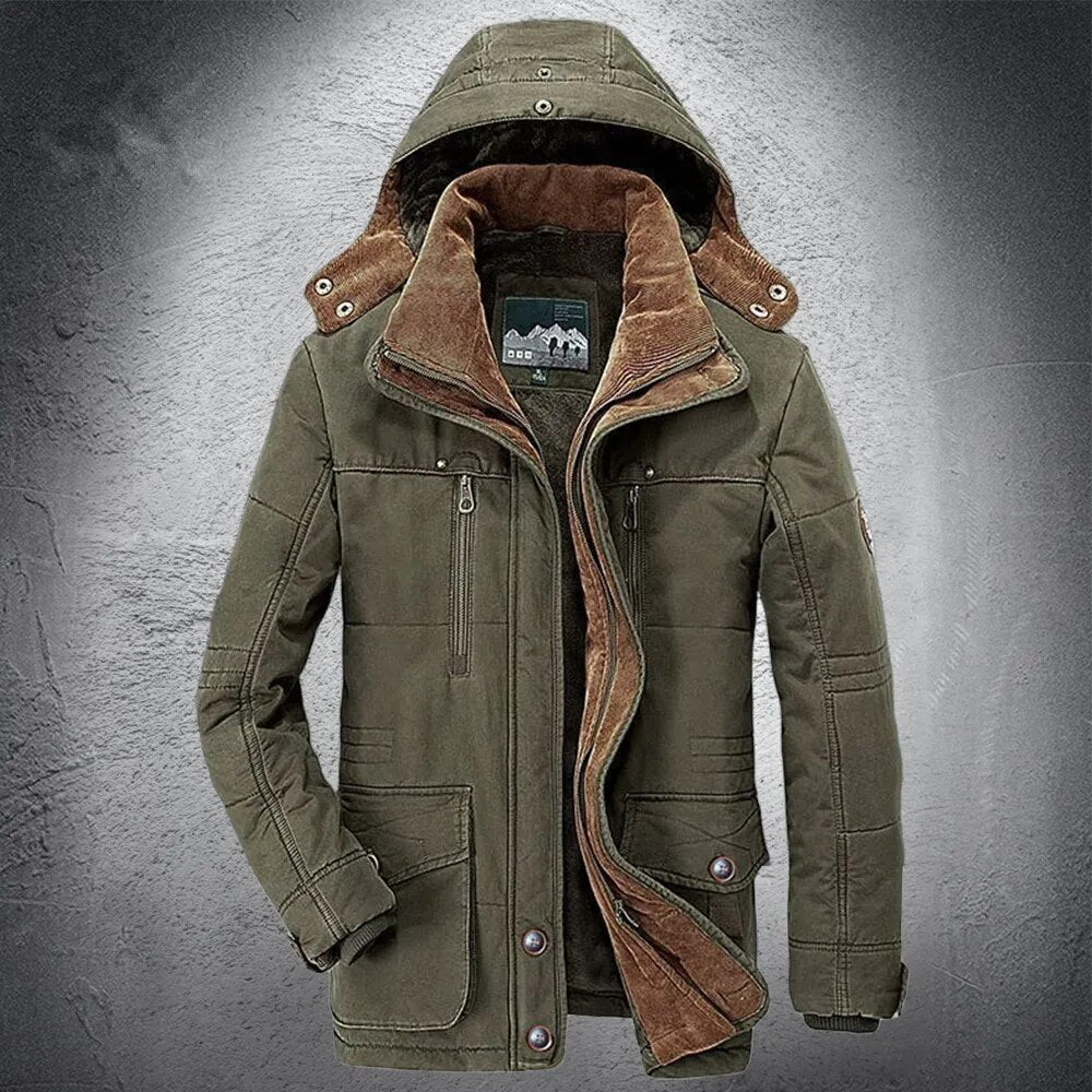 Men's Winter Jacket Plus Velvet Thick Warm Multi Pocket Jackets Solid Parkas Male Coat - TaMNz