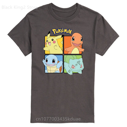 Pokémon Pikachu T-Shirt Mens Charmander Bulbasaur Squirtle Anime&Manga Graphic T Shirts for Women Men Clothing Cotton Boys Tops