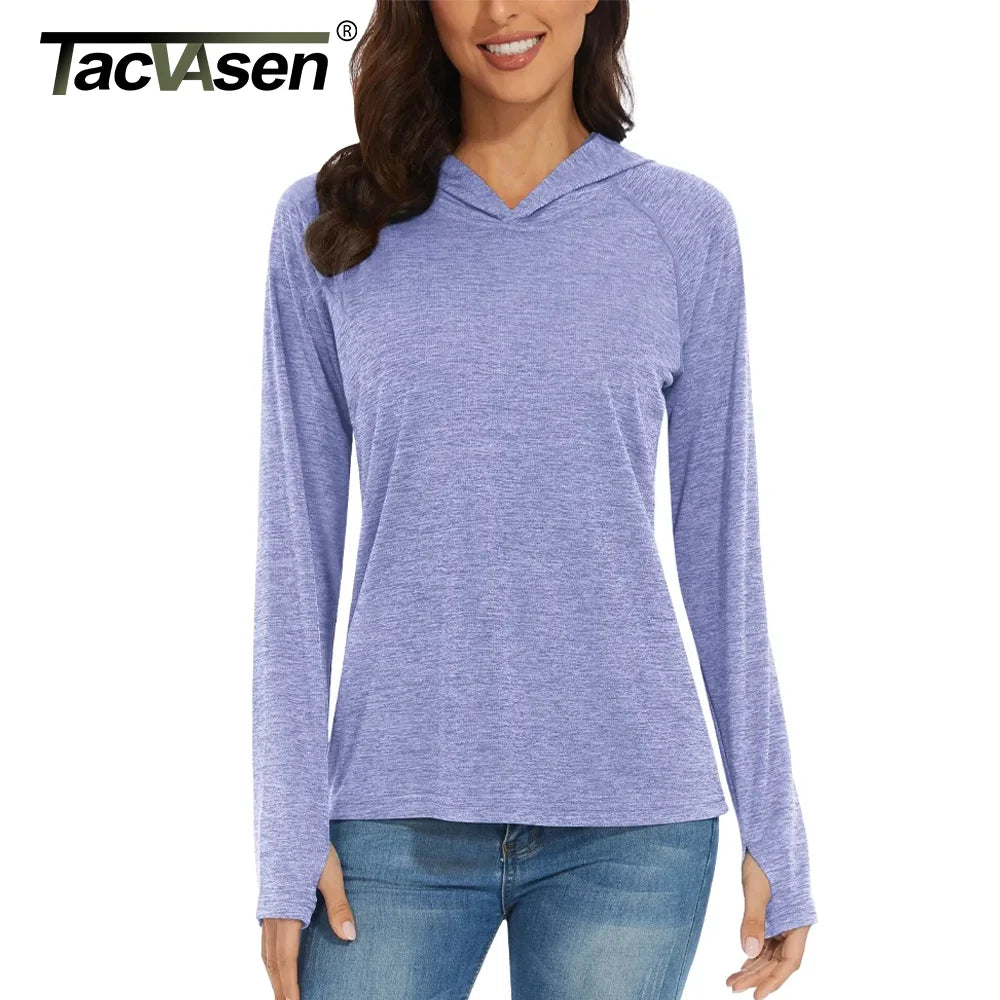 TACVASEN UPF50+ Breathable Long Sleeve Hoodie T-shirts Womens Sun/UV Protection Casual Hooded T shirts Outdoor Sports Pullover