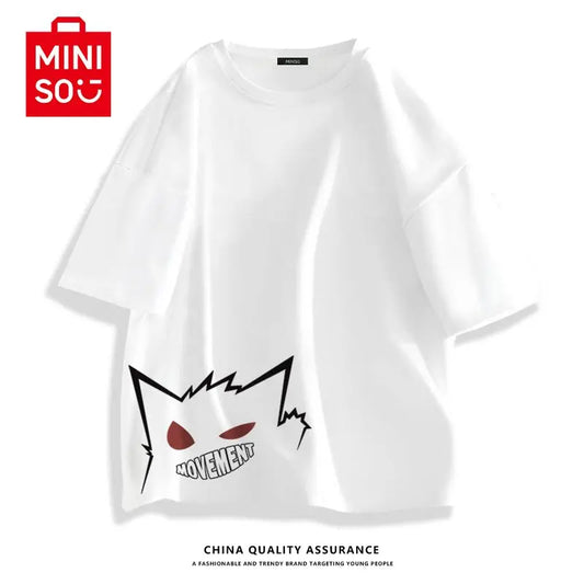 MINISO Women's Short Sleeve T-shirt Summer New Cotton Print Comfortable Casual Little Devil White T-shirt Pokemon