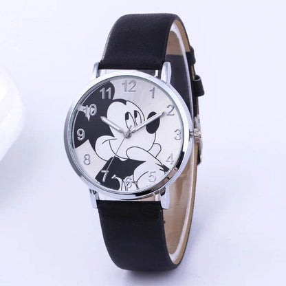 Disney Mickey Mouse Women Watches for Girls Black Leather Strap ultrathin Ladies Watch Quartz Clock Wrist Relogio Feminino - Tamnz