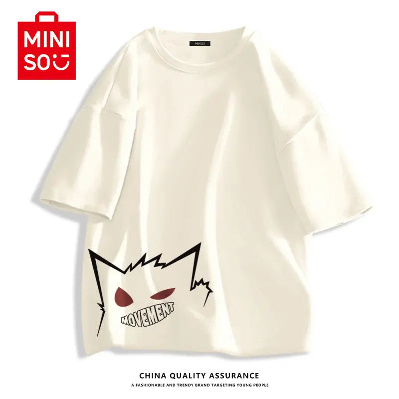 MINISO Women's Short Sleeve T-shirt Summer New Cotton Print Comfortable Casual Little Devil White T-shirt Pokemon