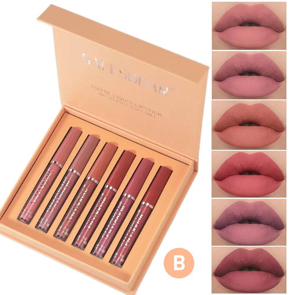 SAM SUGAR Long-Lasting Waterproof Non-stick Cup sexy colors Matte Mist Top 6 Lip gloss set Easy Color silky texture Lip glaze - Tamnz