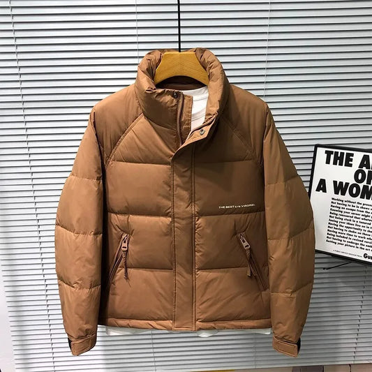 Fall Winter Solid Color Stand up Collar Men's White Duck Down Jacket Trendy Atmospheric Thickened Warm Down Jacket Streetwear