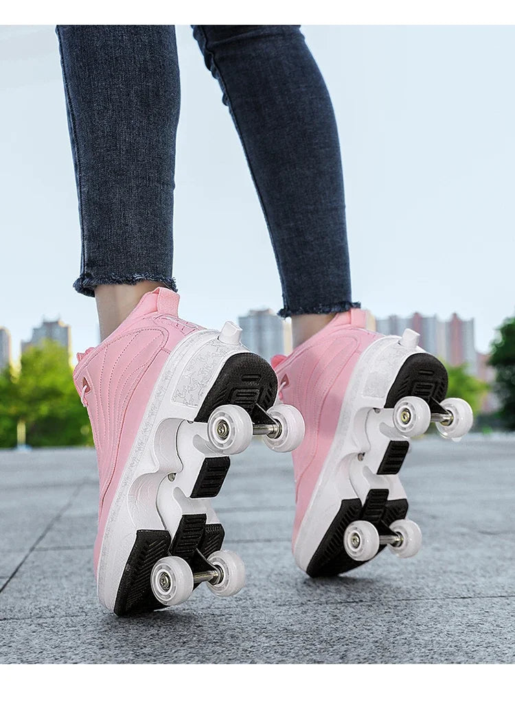 4 Wheel  Roller Skate Shoes For Girls Fashion Shoes With Wheels Women's Adjustable Rolling Skates Shoe Sneakers With Wheels