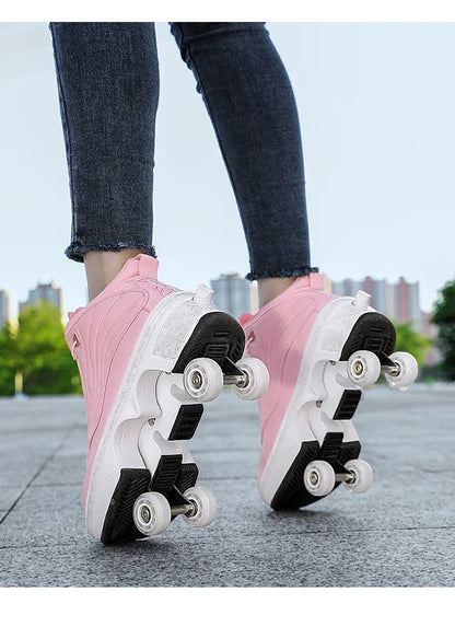 4 Wheel  Roller Skate Shoes For Girls Fashion Shoes With Wheels Women's Adjustable Rolling Skates Shoe Sneakers With Wheels