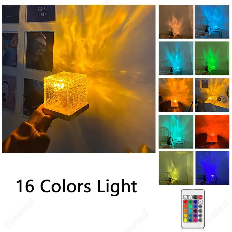 Claeted LED Dynamic Water Ripple Projector Night Lights Flame Atmosphere Table Lamp for Bedsides Livingroom Home Decor Lamps - Tamnz