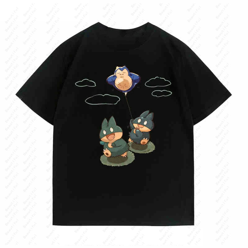 Pokemon Kabi Little Kabi Beast Cartoon Q Version Cute Couple Short-Sleeved T-Shirt Summer Men And Women Cotton Top T-Shirts