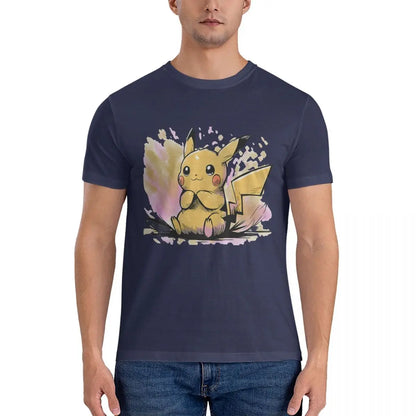 Japanese Cartoon Anime Pokemon Men's T Shirt Pikachu Novelty Tee Shirt Short Sleeve O Neck T-Shirts Cotton Adult Clothes