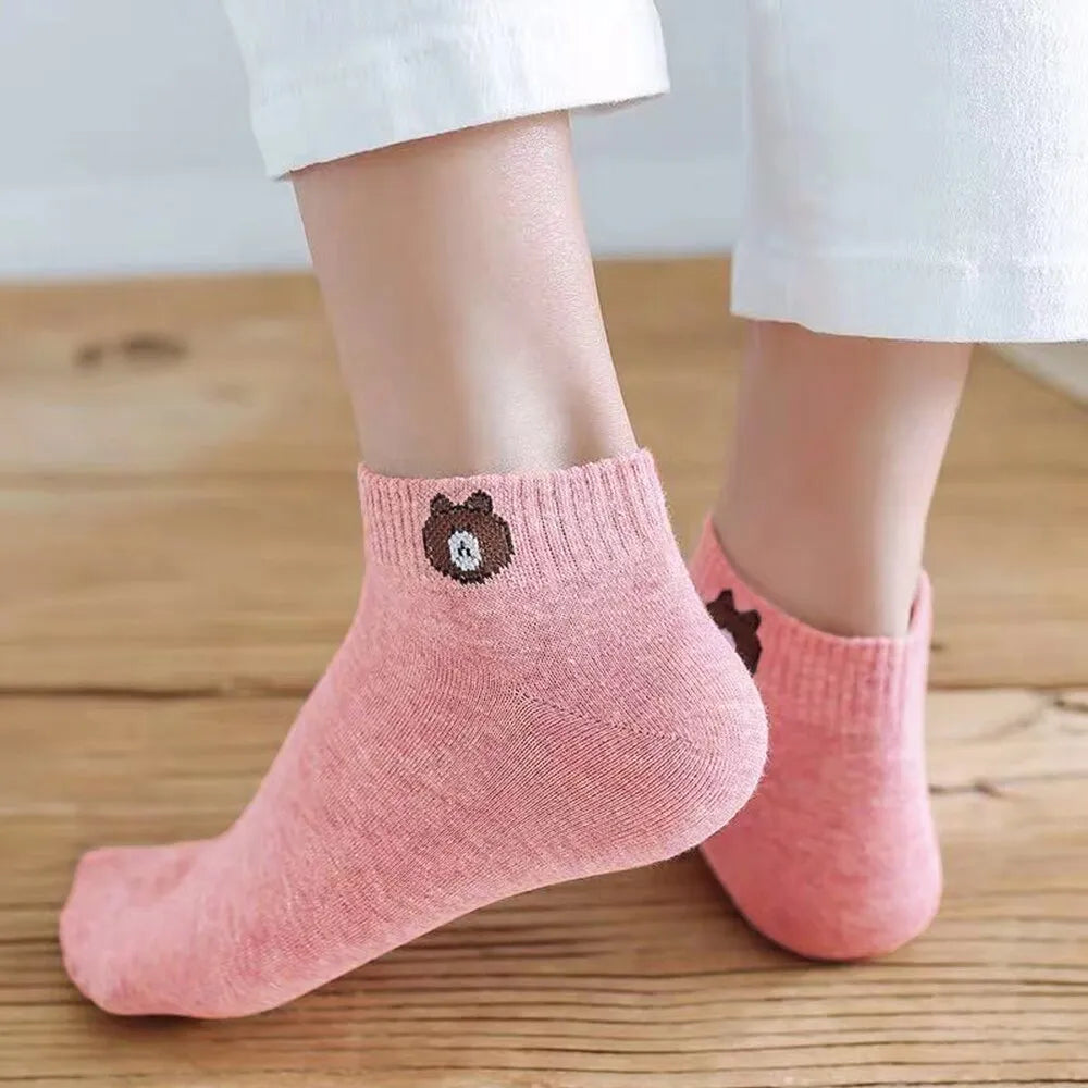 10 Pairs Women Low Tube Socks Set Cute Bear Pattern Fashion Breathable For Female Casual Style Comfortable Socks - TaMNz