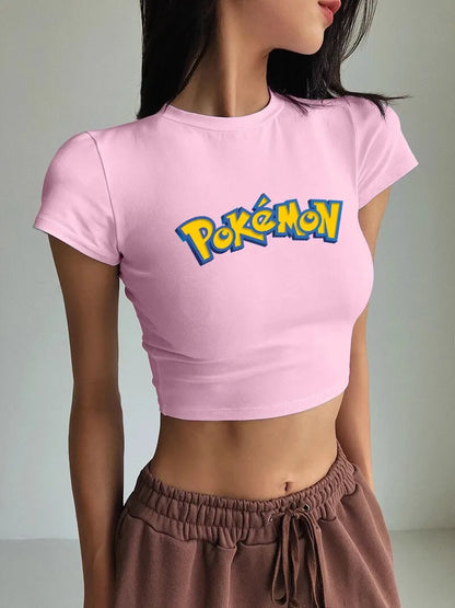 Pokemon Disney Woman Tee Shirt Summer Crop Tops Breathable Tee Clothing Comics Slim Humor T Shirt Soft Short Sleeved