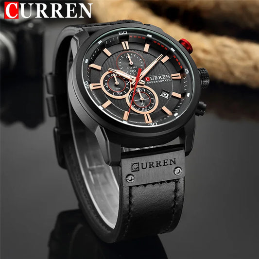 CURREN Men Watch Top Brand Luxury Chronograph Auto Date Waterproof Sport Male Clock Leather Military Original Wristwatch 8291