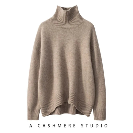 Autumn and Winter New Thick Cashmere Sweater Women High Neck Pullover Sweater Warm Loose Knitted Base Sweater Jacket Tops