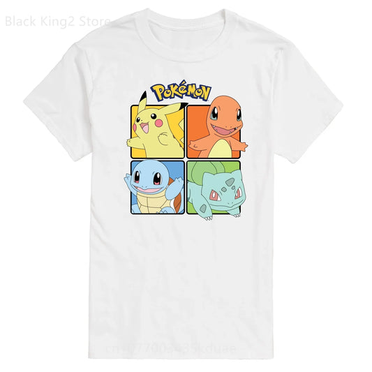 Pokémon Pikachu T-Shirt Mens Charmander Bulbasaur Squirtle Anime&Manga Graphic T Shirts for Women Men Clothing Cotton Boys Tops