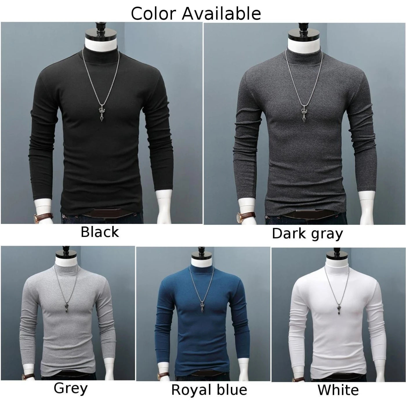 Hot Winter Warm Men Mock Neck Basic Plain T-shirt Blouse Pullover Long Sleeve Top Male Outwear Slim Fit Stretch Fashion Sweater - TaMNz