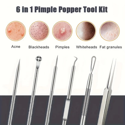 6-Piece Acne Shots and Blackhead Removal Tools - Multifunctional Pore Cleansing Tools for Facial Skin Beauty Care