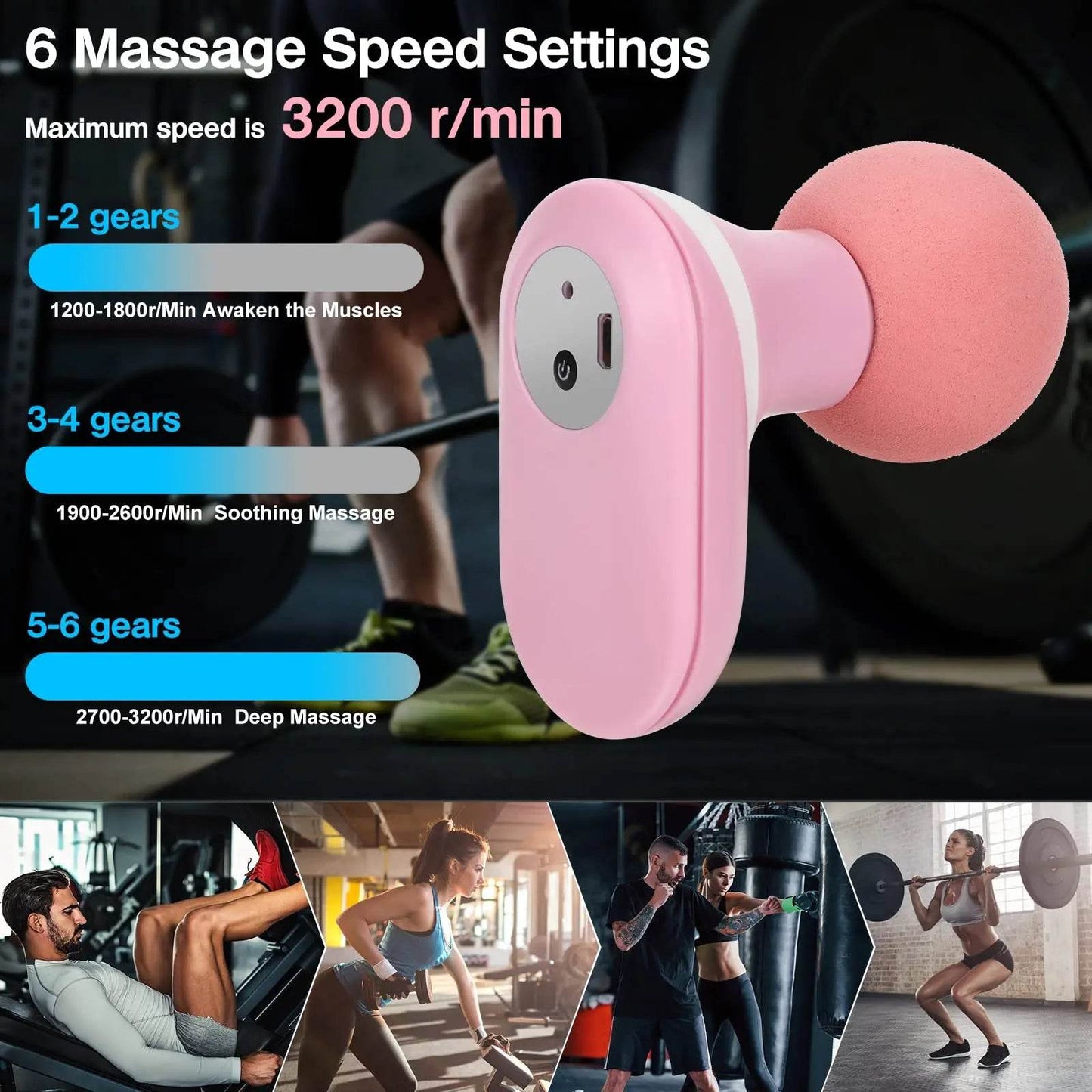 Mini Massage Gun 6 Speeds Quiet USB Portable Muscle Percussion Massage Gun for Pain Relief Body Massager Gift for Mother Wife - Tamnz