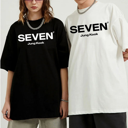 JungKook Seven T Shirt Men Harajuku Graphic Letter Print T-Shirt Unisex High Quality Vintage Casual Cotton Tees Shirts Clothes