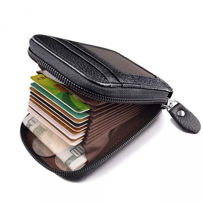 Men's Wallet Genuine PU Leather Credit Card Holder RFID Blocking Zipper Pocket Men bag Multi-card zipper - TaMNz