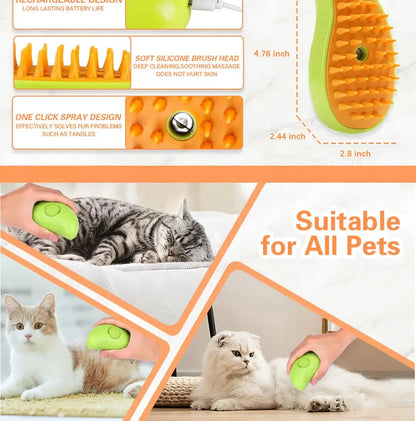 Steamy Dog Brush Electric Spray Cat Hair Brush 3 in1 Dog Steamer Brush for Massage Pet Grooming Removing Tangled and Loose Hair