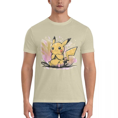 Japanese Cartoon Anime Pokemon Men's T Shirt Pikachu Novelty Tee Shirt Short Sleeve O Neck T-Shirts Cotton Adult Clothes