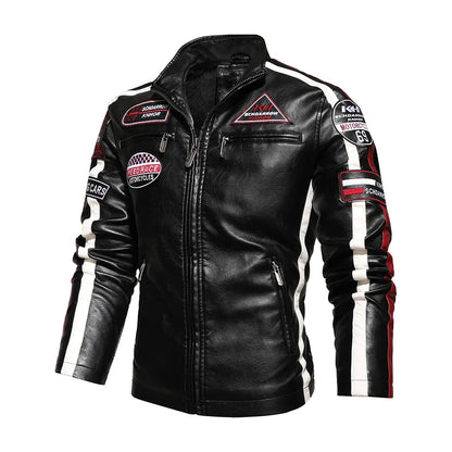 Mens Vintage Motorcycle Jacket  Men Fashion New Biker Leather Jacket Male Embroidery Bomber Coat Winter Fleece Pu Overcoat